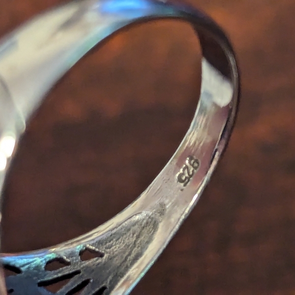 Estate Malachite Sterling Silver Filigree 925 Ring Openwork Victorian Edwardian - Picture 6 of 7